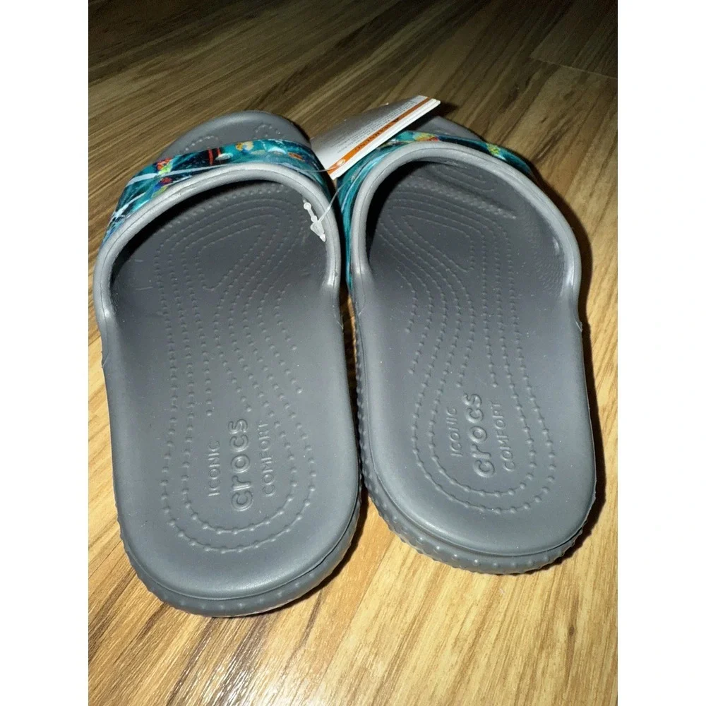 Crocs NEW With Tags Sz 13c‎ Kids Slides Slate Gray Multi-Galaxy